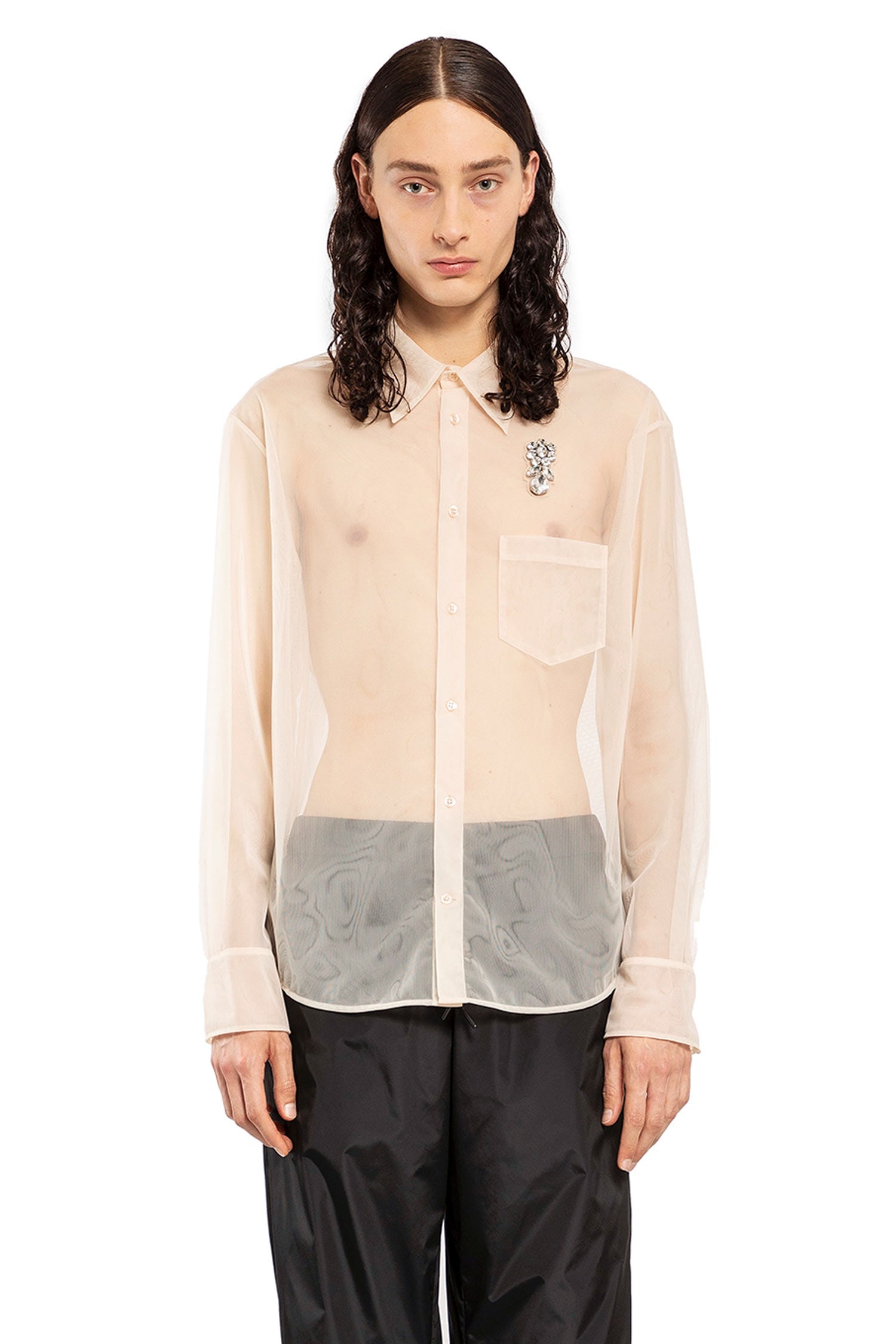 Simone Rocha Sheer-Classic-Fit-Shirt-With-Turbo-Embroidery | REVERSIBLE