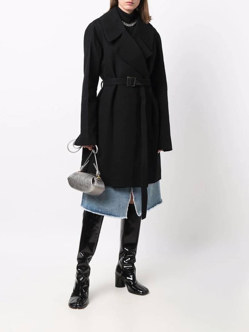 Rick Owens belted cotton midi coat outlook