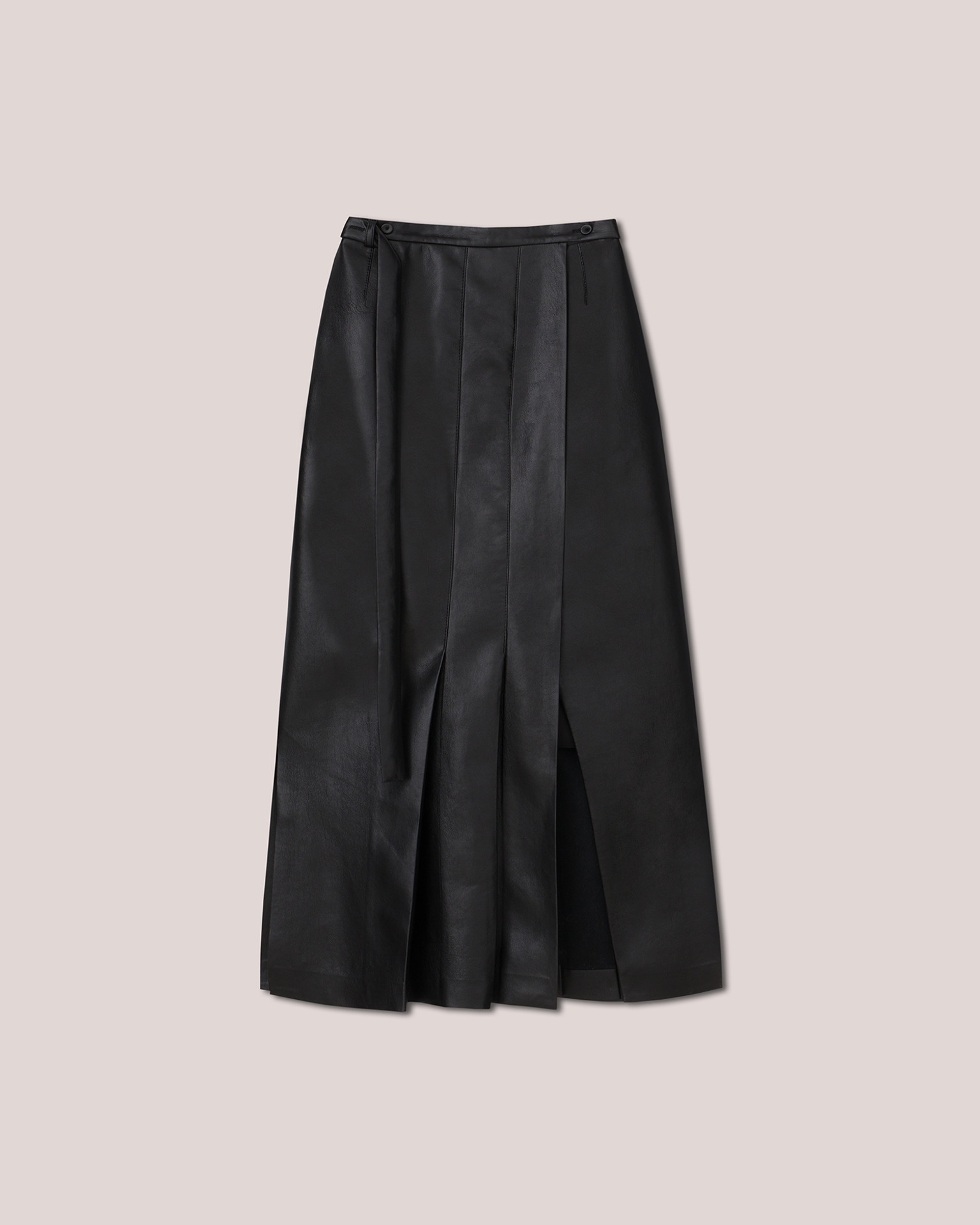 FIDA - Straight Regenerated Leather wrap kilt skirt - Black - 1