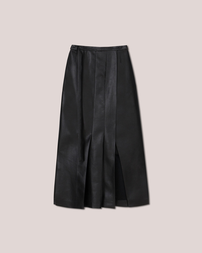 FIDA - Straight Regenerated Leather wrap kilt skirt - Black 1