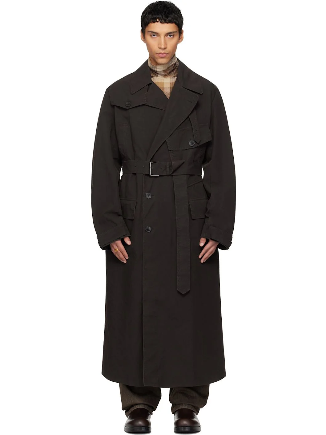 Brown Overdyed Trench Coat - 1
