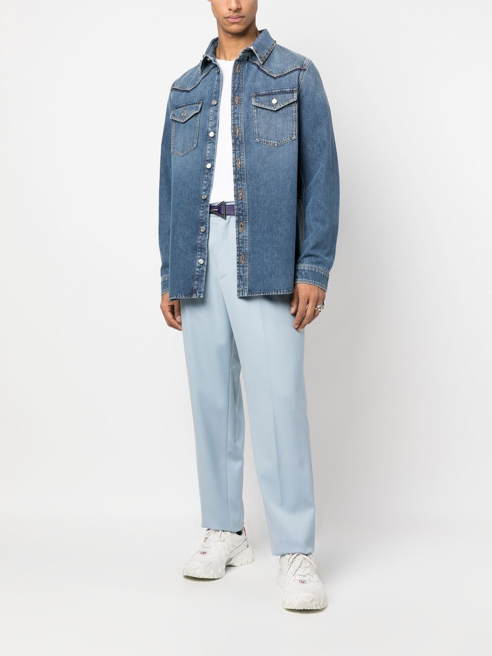 Rockstud layer-design denim shirt - 2