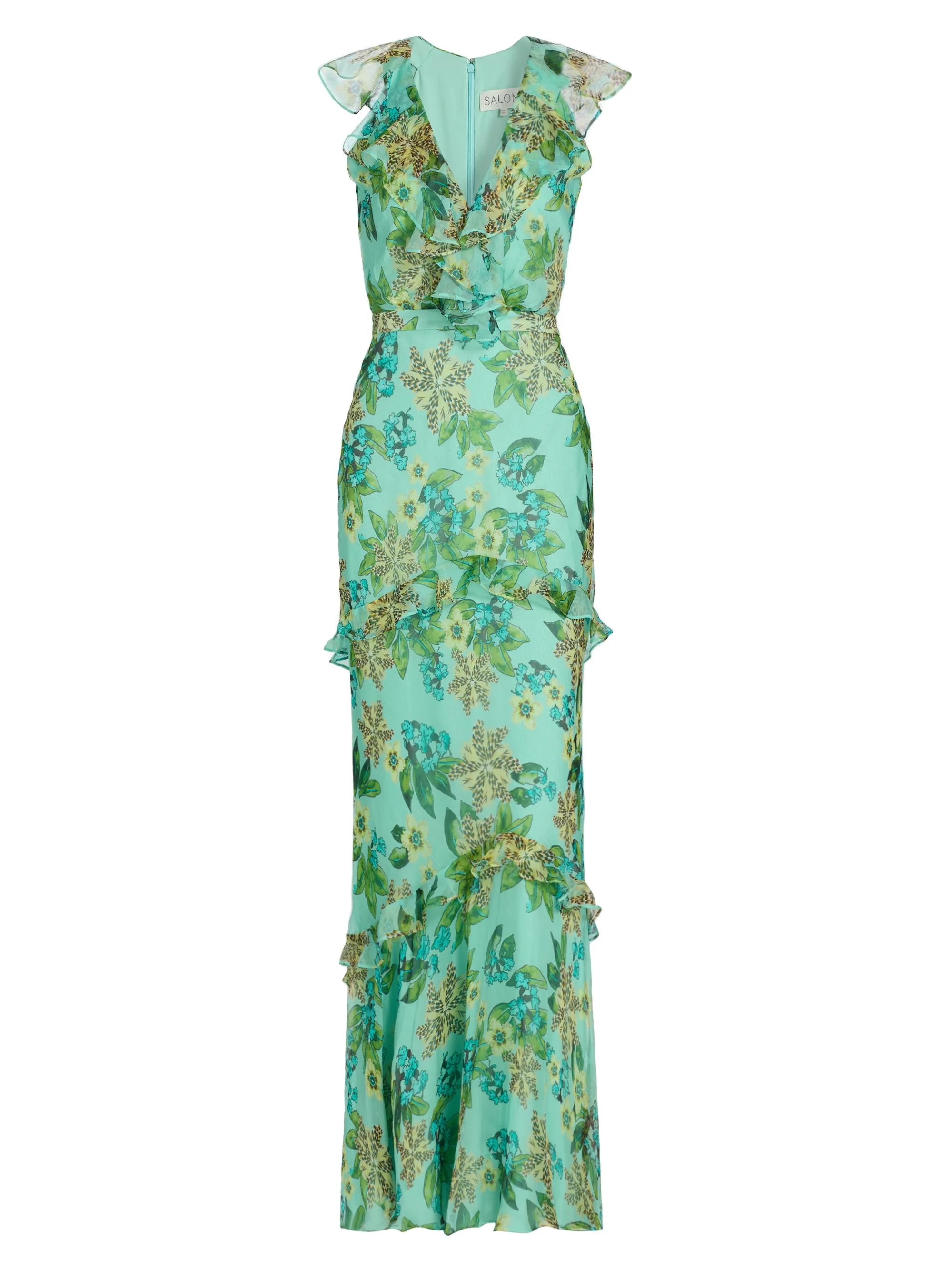 Women's Rita Floral Ruffled Silk Maxi Dress - Fiori Mint - 1