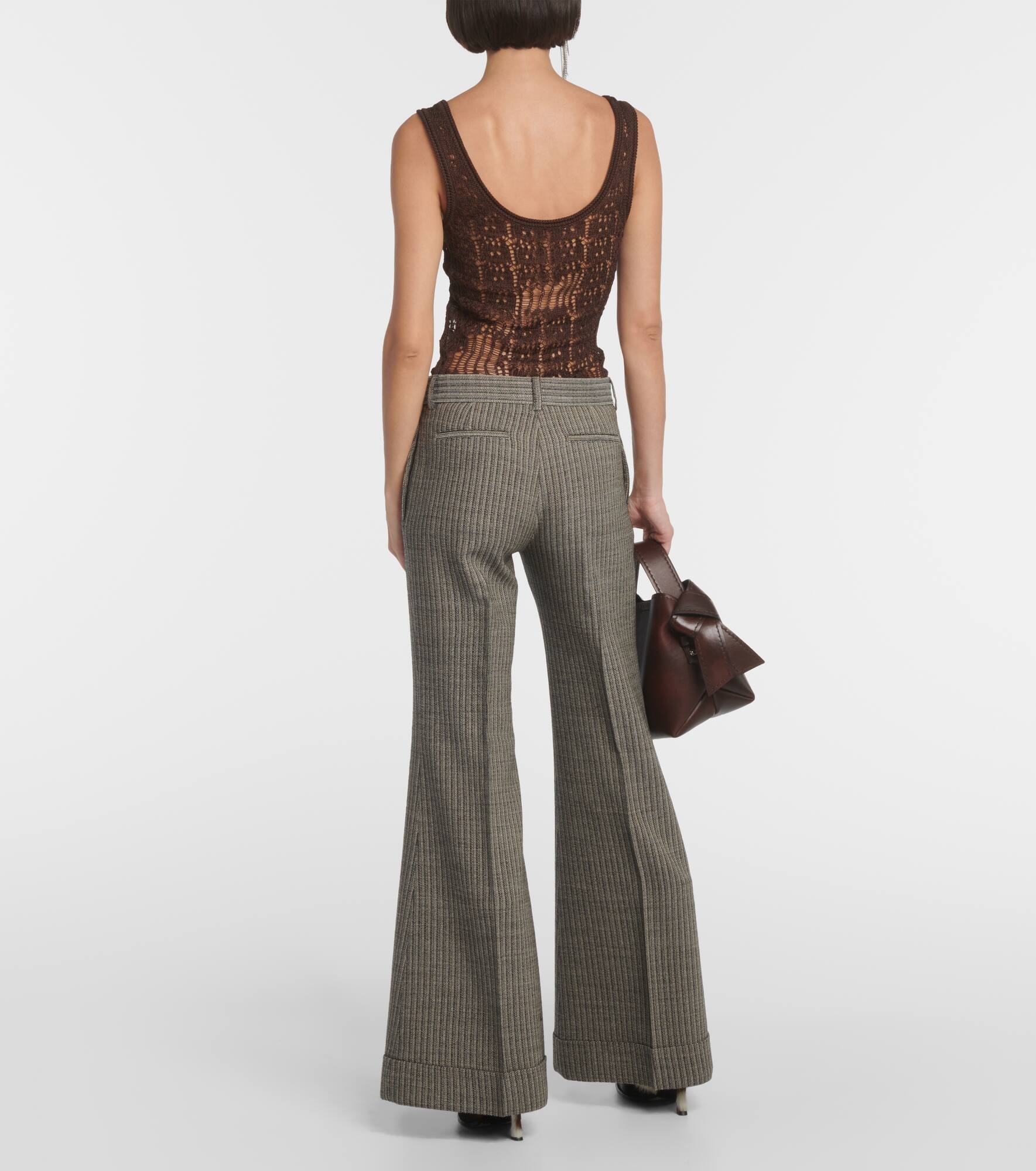 Pinstripe wool-blend flared pants - 3