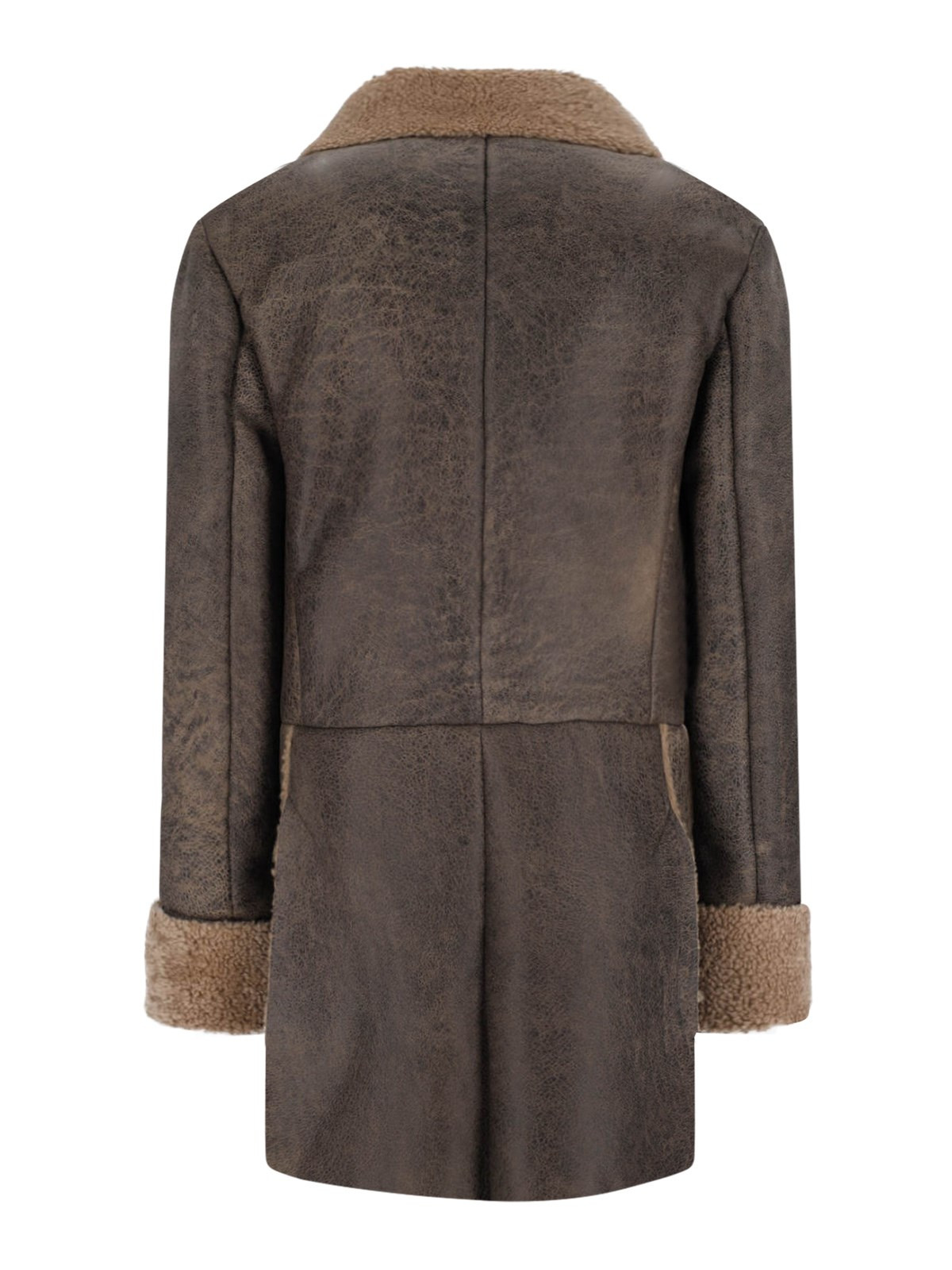DOUBLE-BREASTED SHEARLING AND LAMB LEATHER COAT - 2