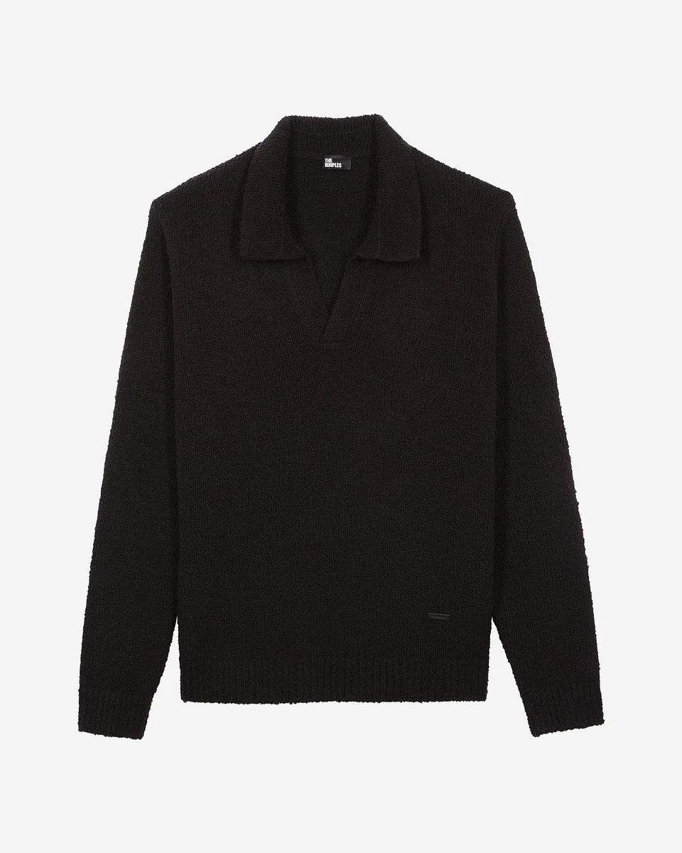 BLACK WOOL TUNISIAN COLLAR SWEATER - 1