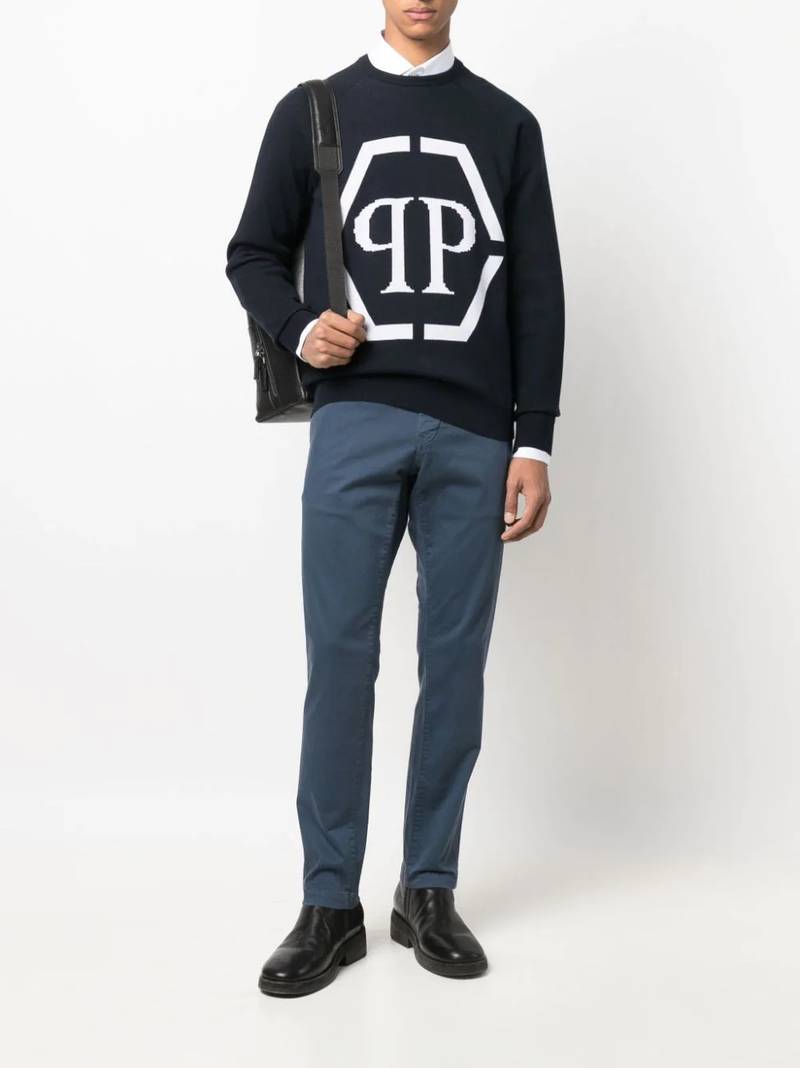 PHILIPP PLEIN Hexagon-patch slim-fit chinos outlook