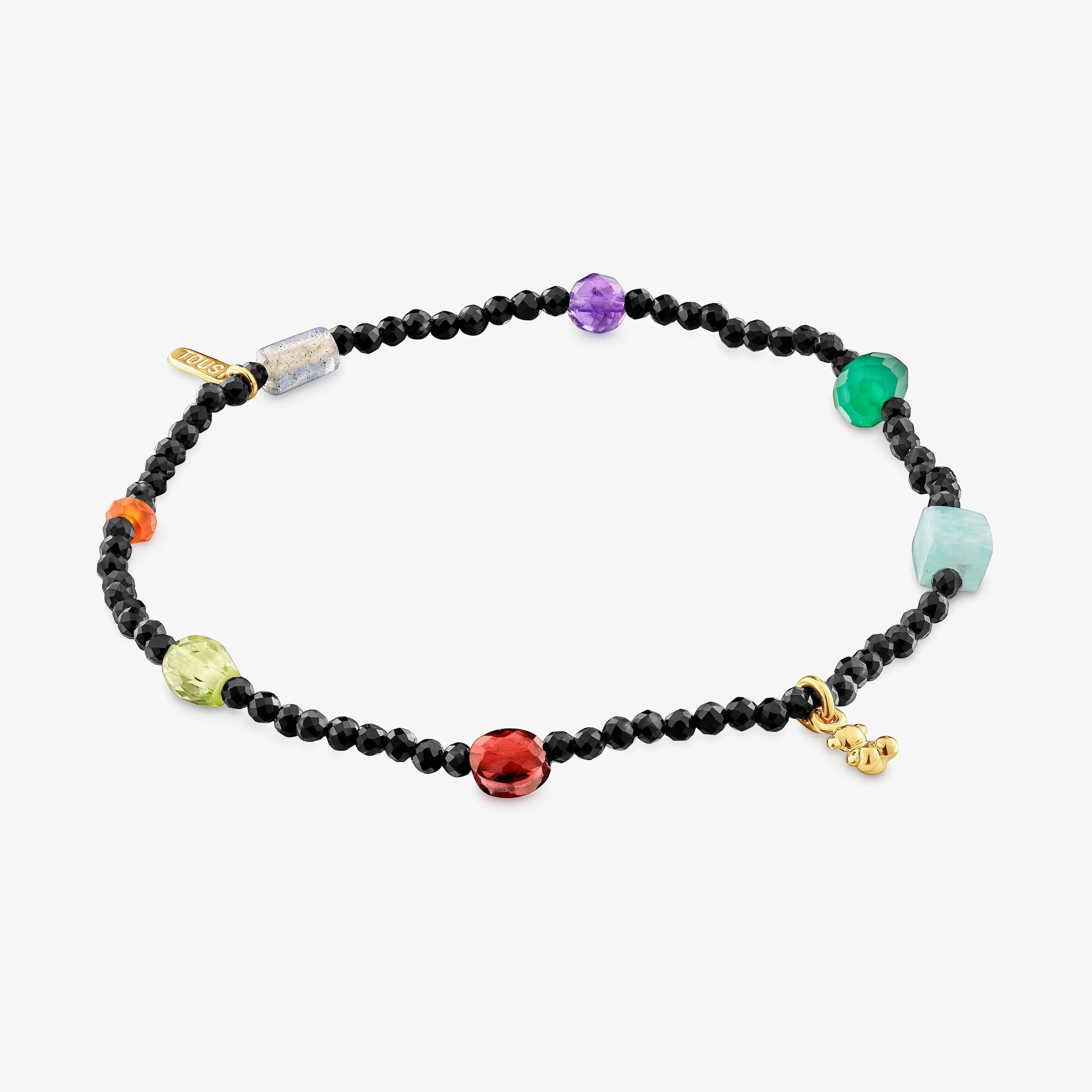 Bold Bear elastic Bracelet with 18K gold vermeil, onyx, gemstones - 1