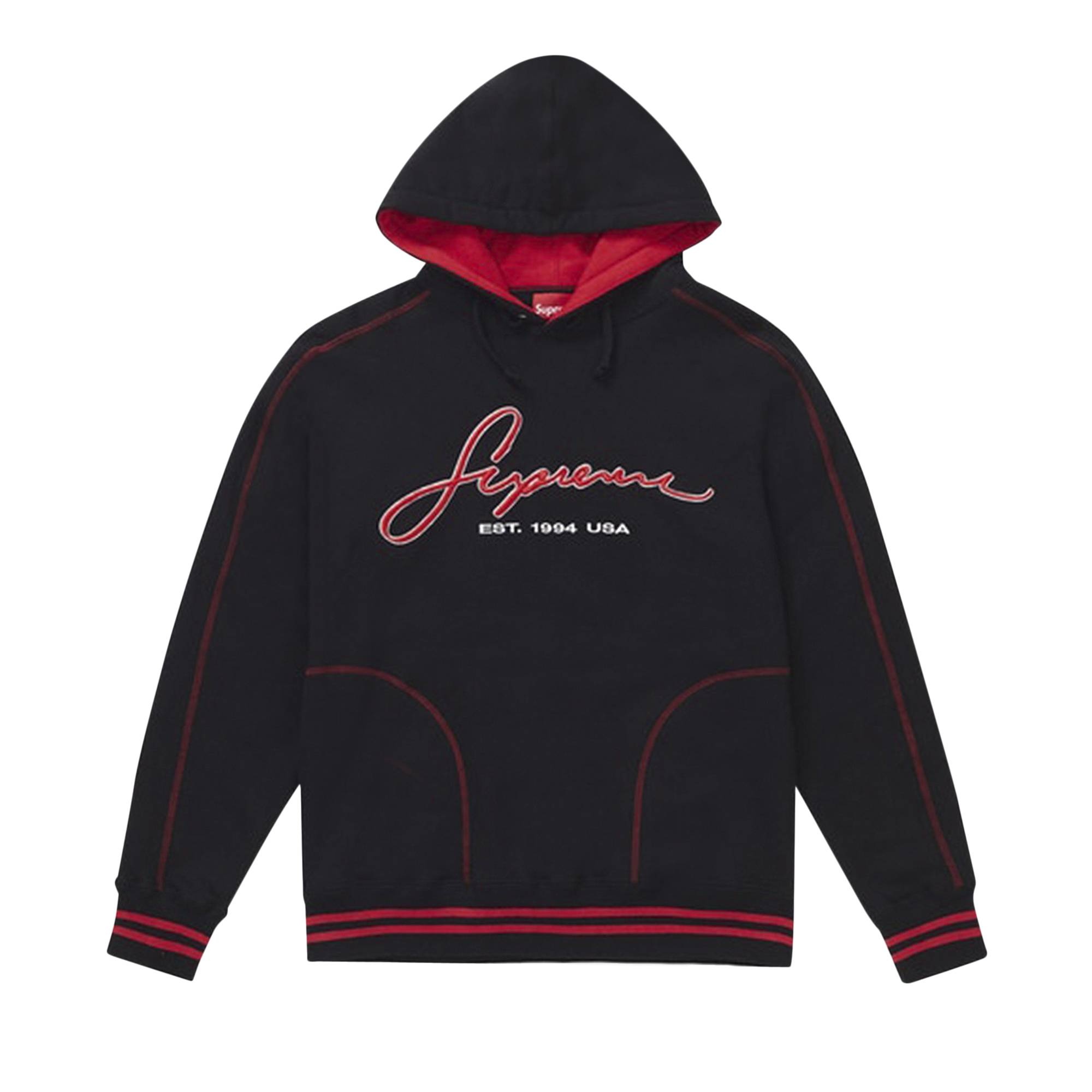 Supreme Contrast Embroidered Hooded Sweatshirt 'Black' - 1