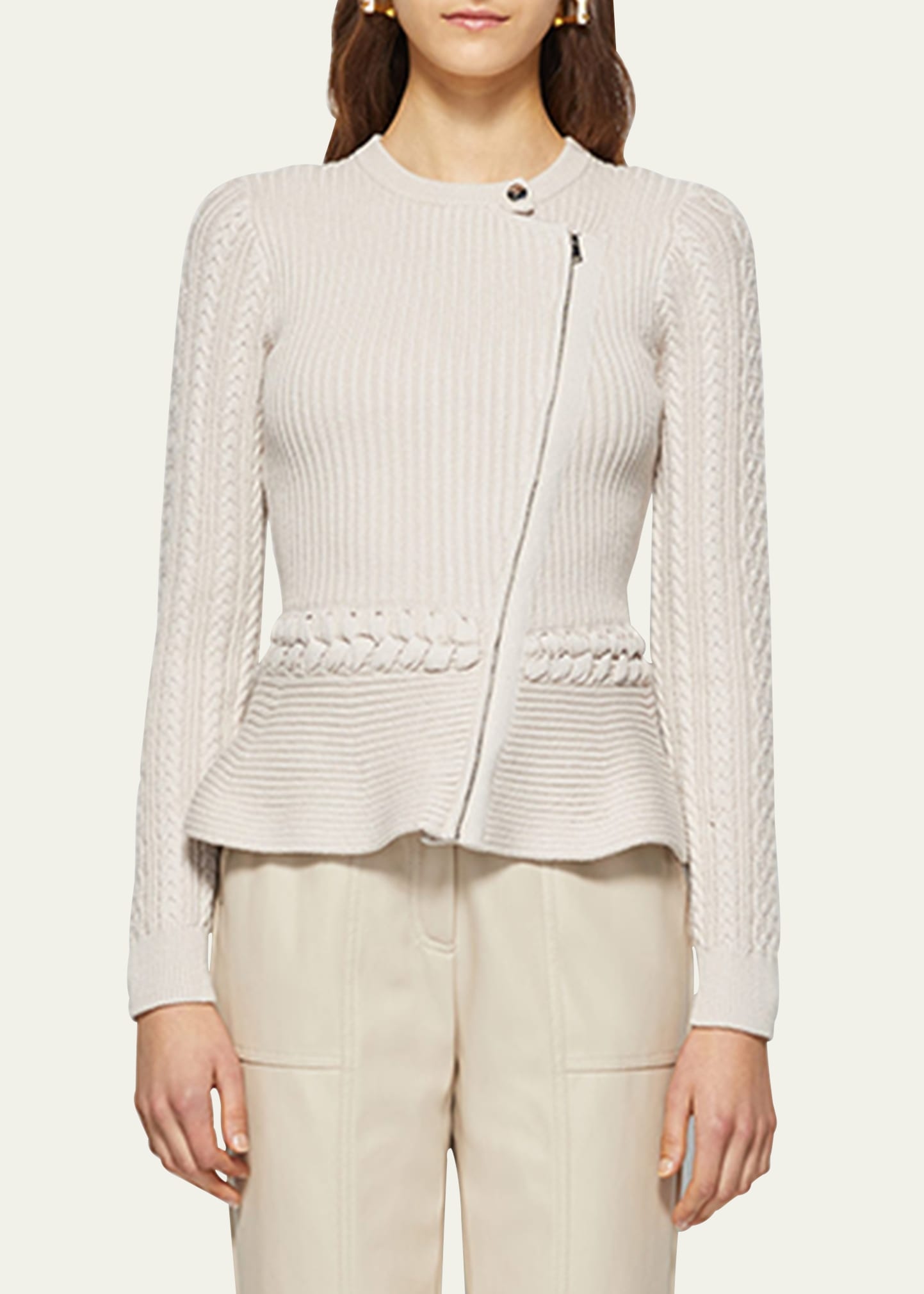 Andi Mixed-Knit Cotton Peplum Jacket - 4