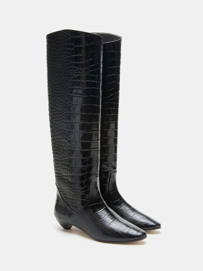 LE MONDE BÉRYL Allegra Riding Boot / Coco Black Leather Croc Effect outlook