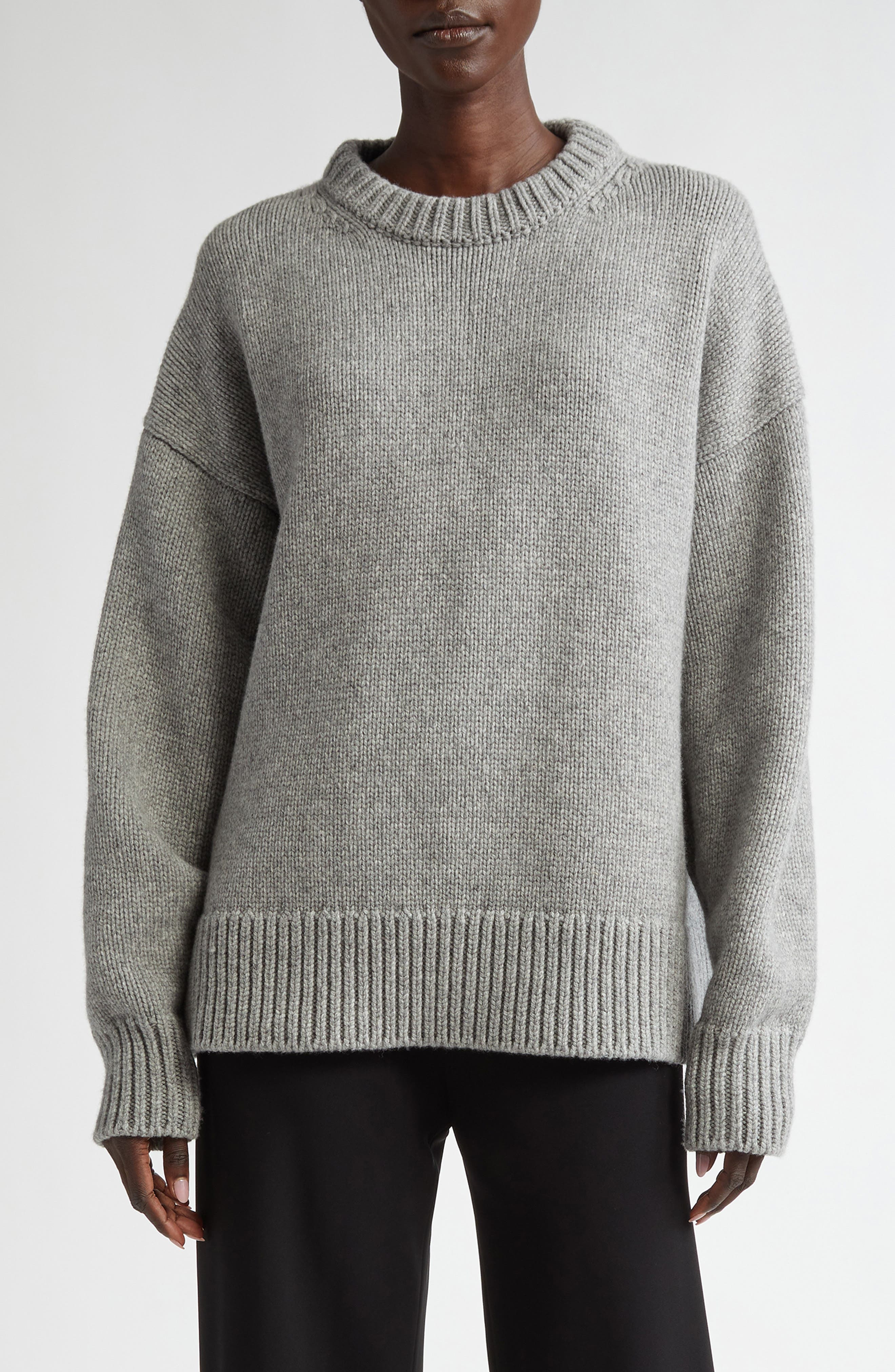 The Row Ophelia Oversize Crewneck Wool & Cashmere Sweater in Grey Melange at Nordstrom - 1