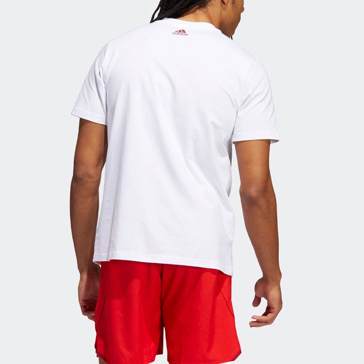 Men's adidas Basketball Series Spida Logo Printing Sports Short Sleeve White T-Shirt HG4418 - 4