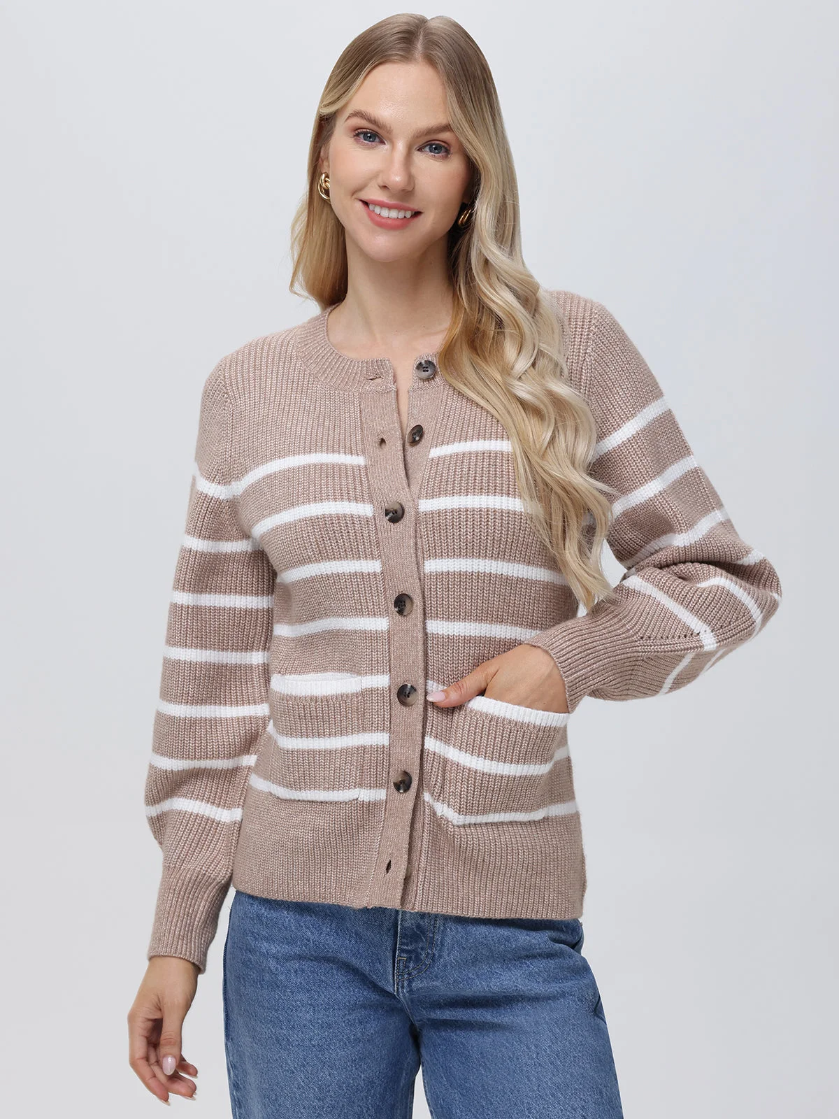 Josie: Crewneck Stripe Cardigan - 1