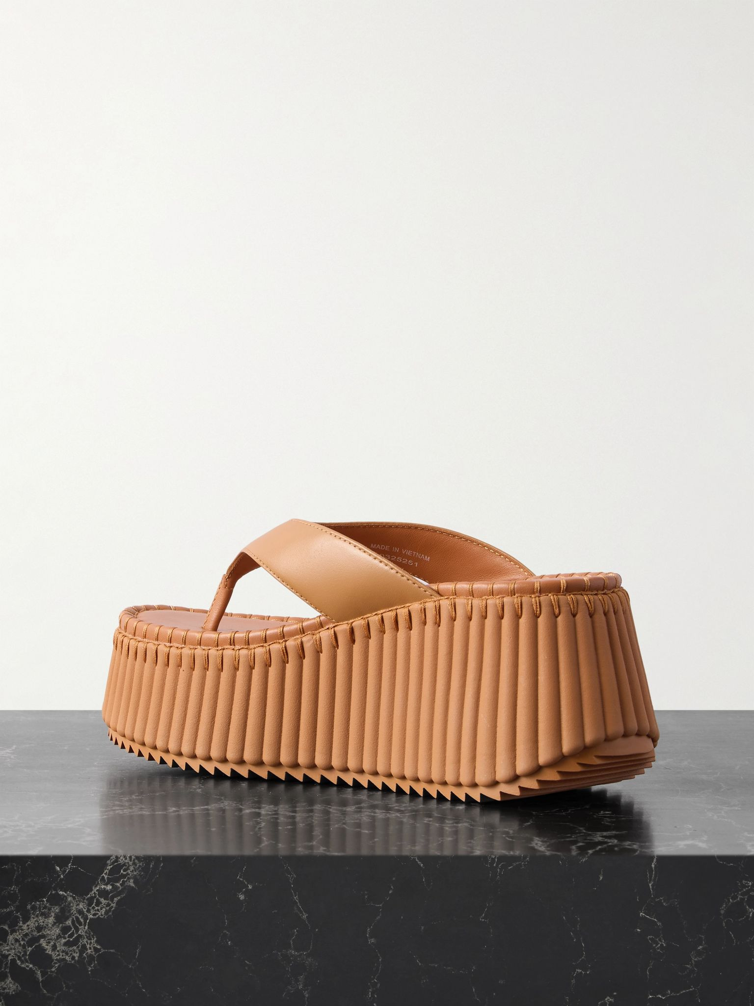 Nama leather platform flip flops Tan - 3