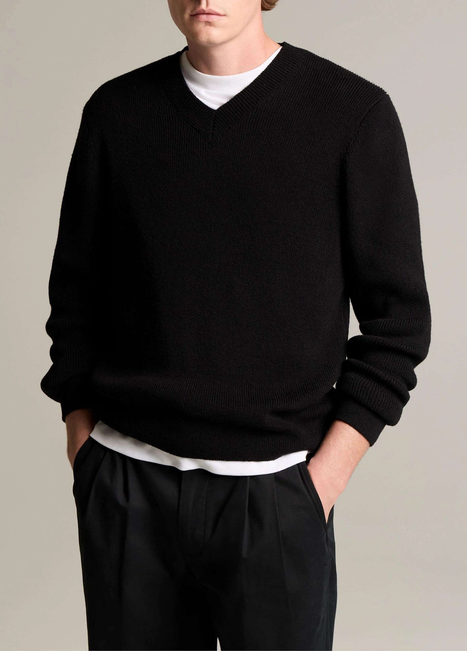 Ribbed Italian Cotton-Blend V-Neck Sweater - 1