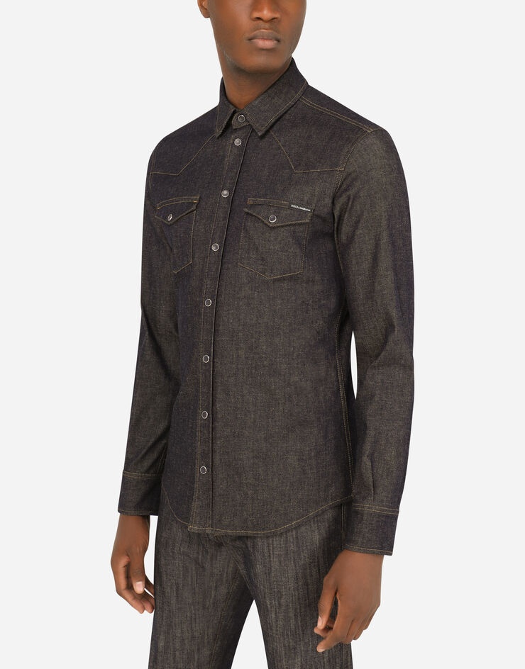 Blue wash stretch denim shirt - 4