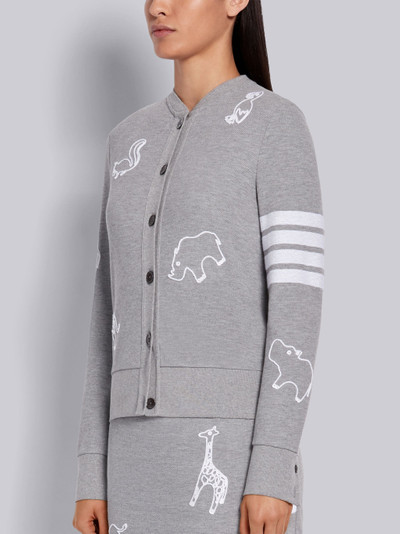 Thom Browne Light Grey Classic Cotton Pique Animal Icon Embroidery Crewneck 4-Bar Cardigan outlook