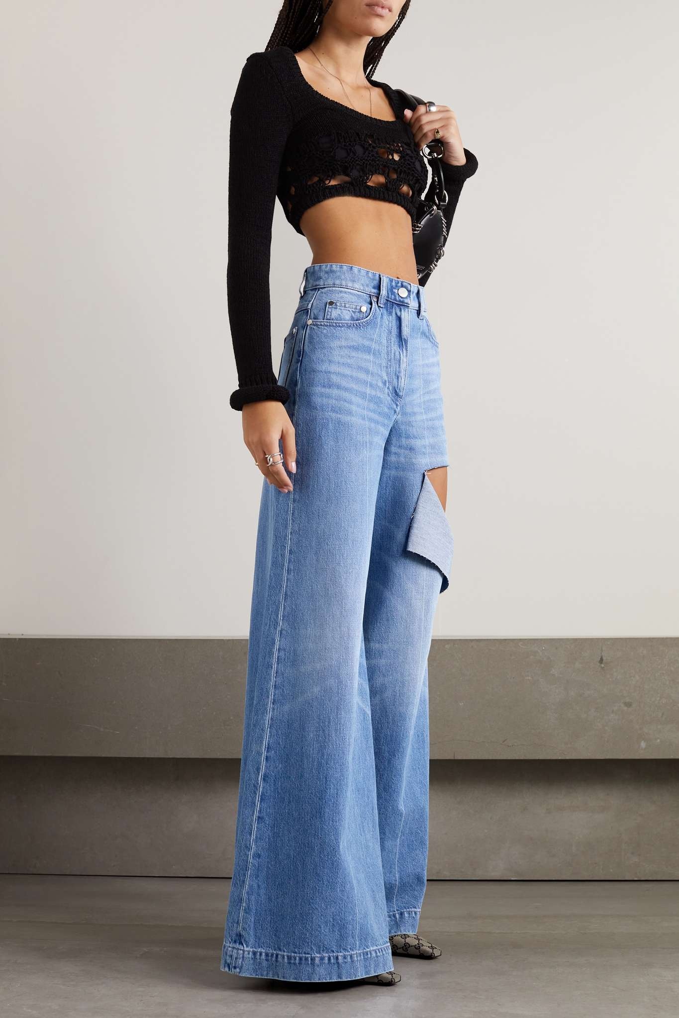 Distressed high-rise wide-leg jeans - 2