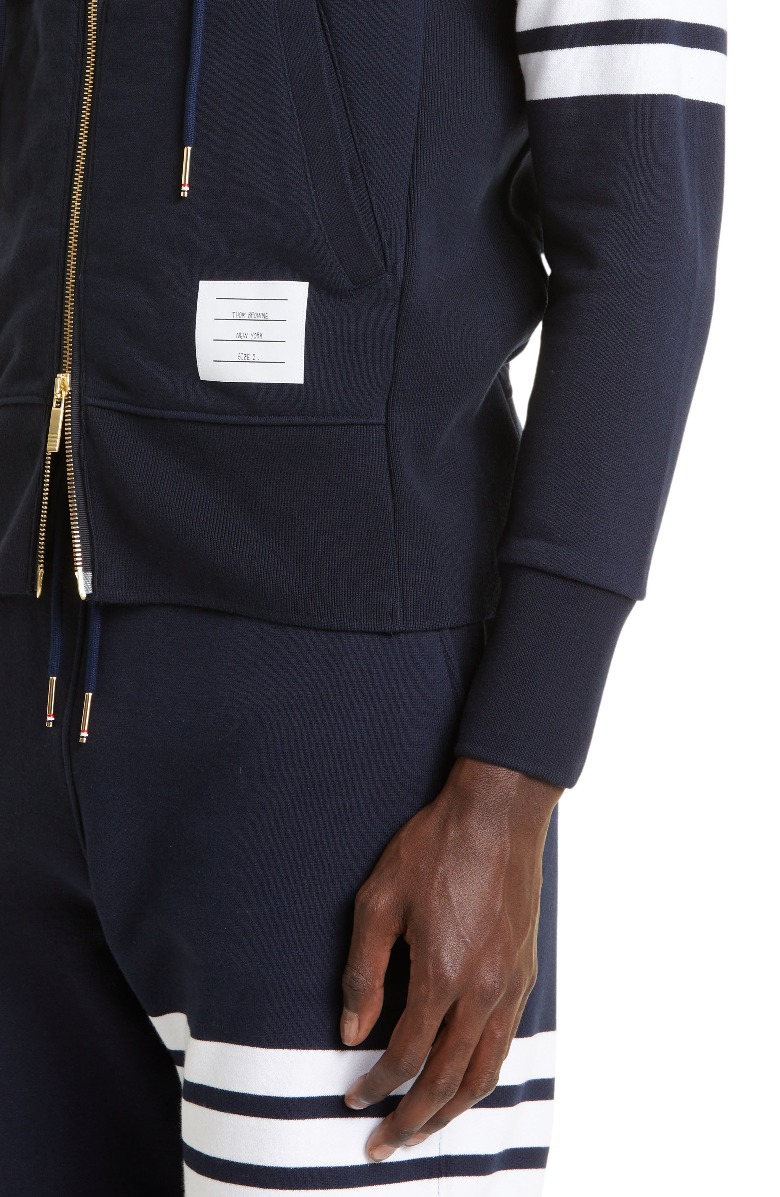 Classic 4-Bar Zip Cotton Hoodie - 5