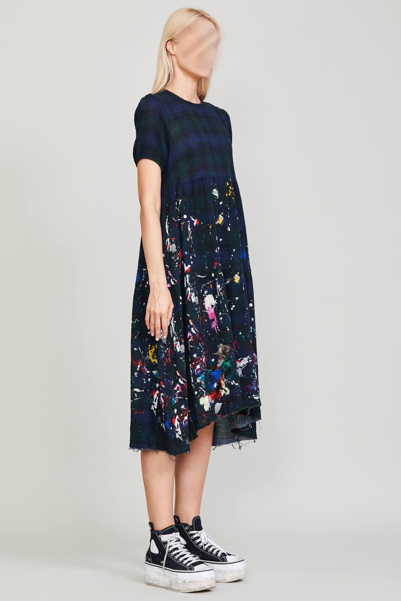 PAINT SPLATTER MIDI - NAVY PLAID - 4