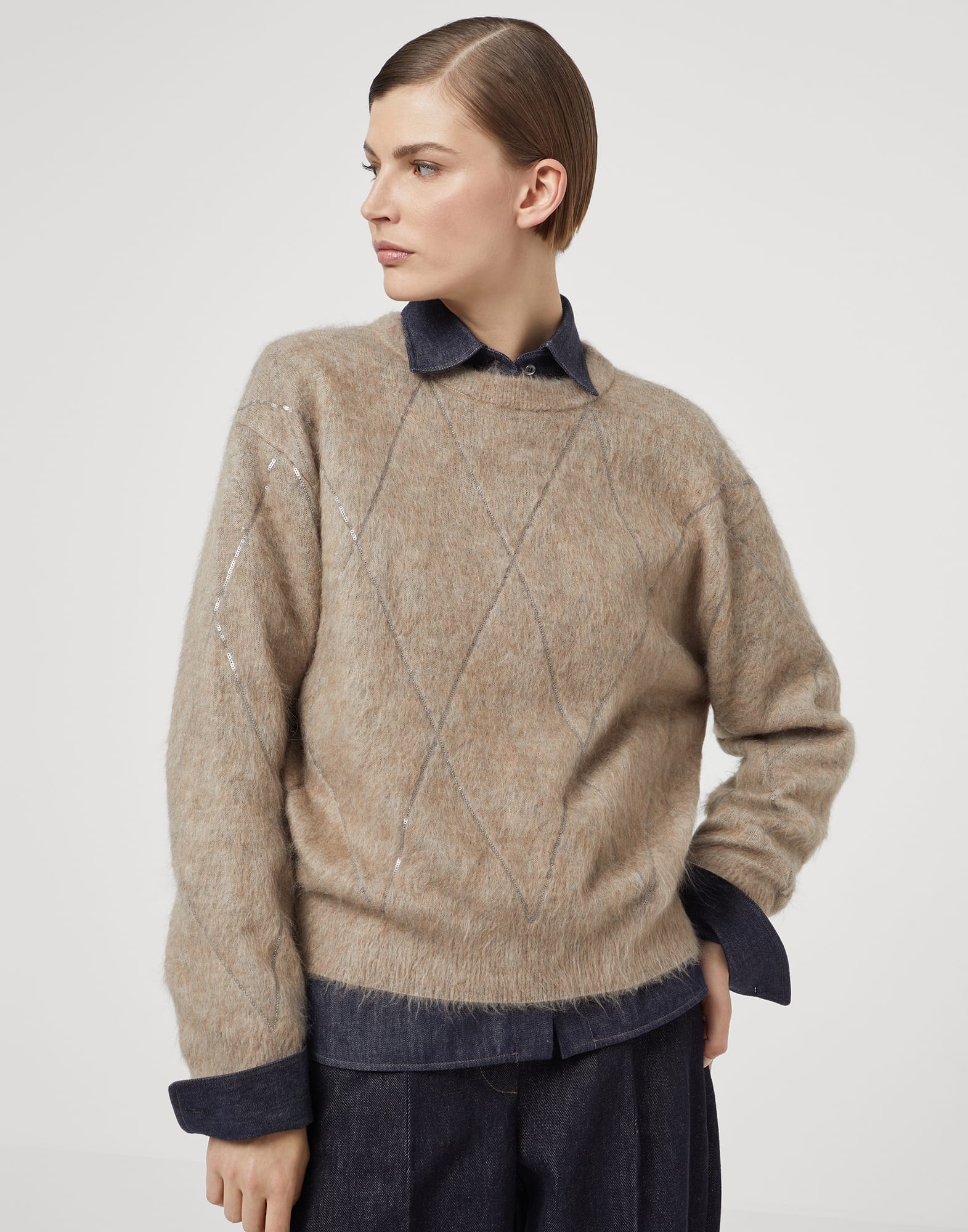 Mohair, wool, cashmere and silk sweater with dazzling argyle embroidery - 4