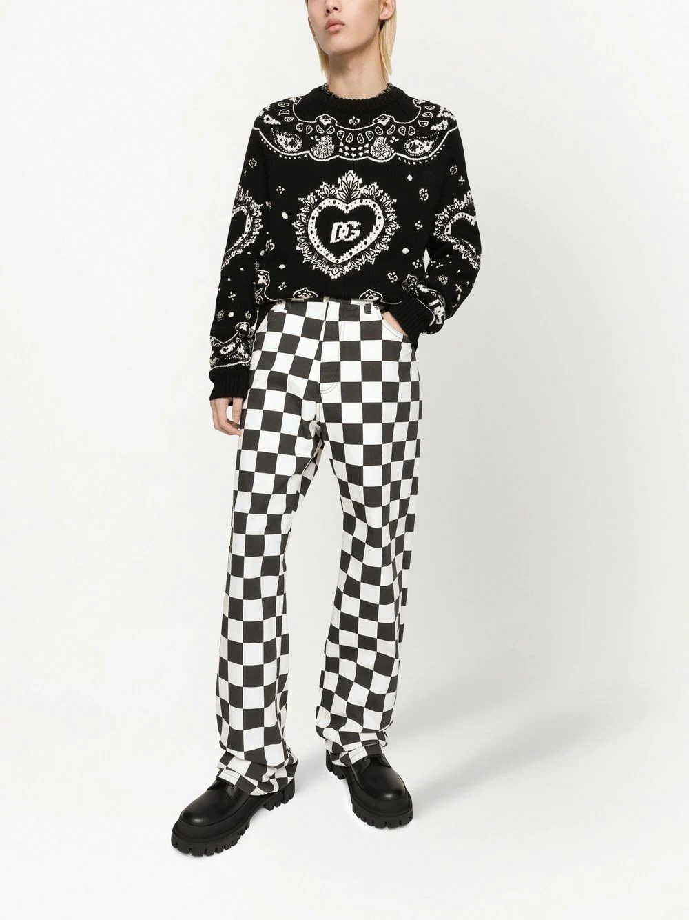 checkerboard-print straight-leg jeans - 2