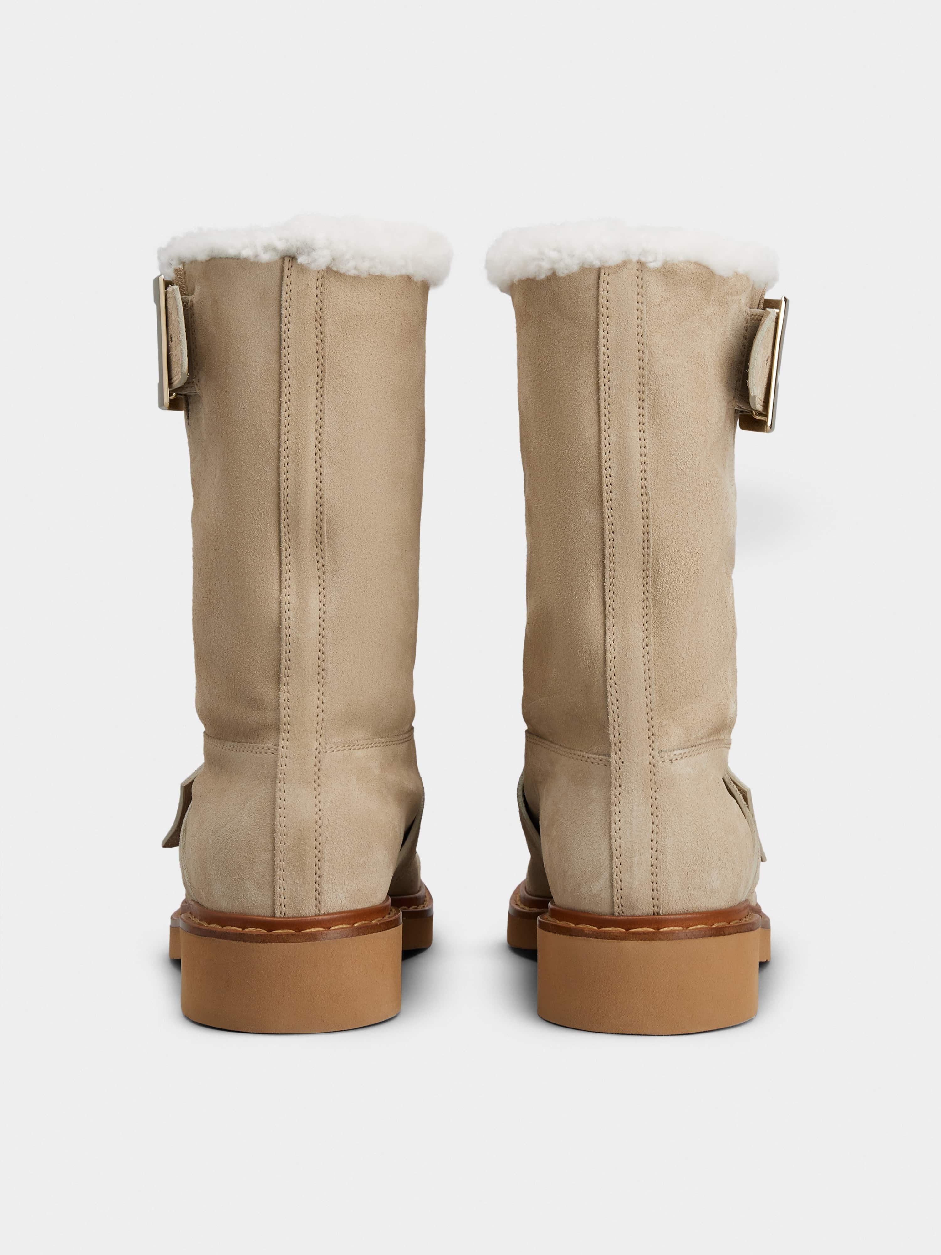 Viv' Rangers Metal Buckle Shearling Biker Boots in Suede - 5