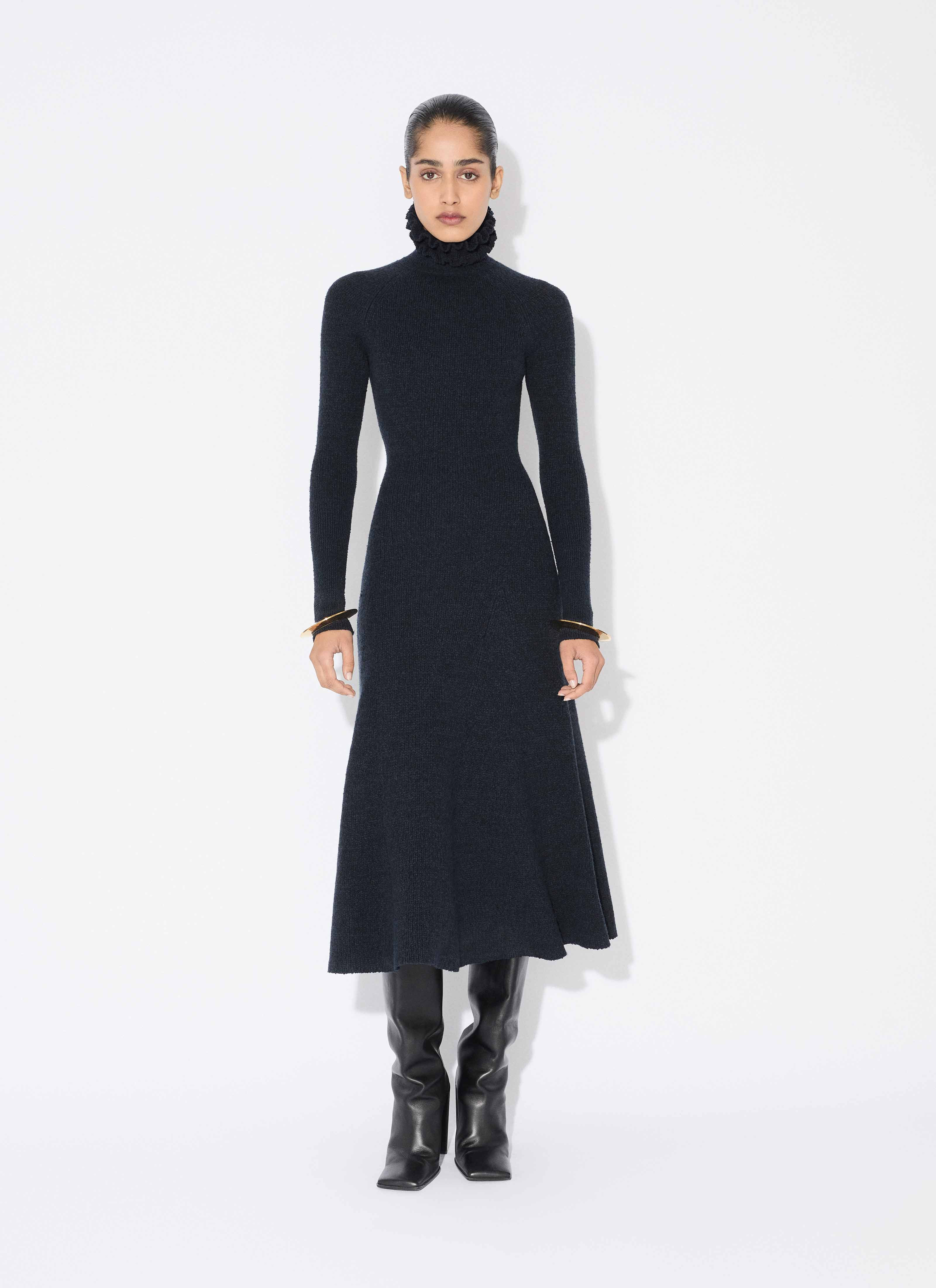 TWEED KNITTED HIGH-NECK DRESS - 2