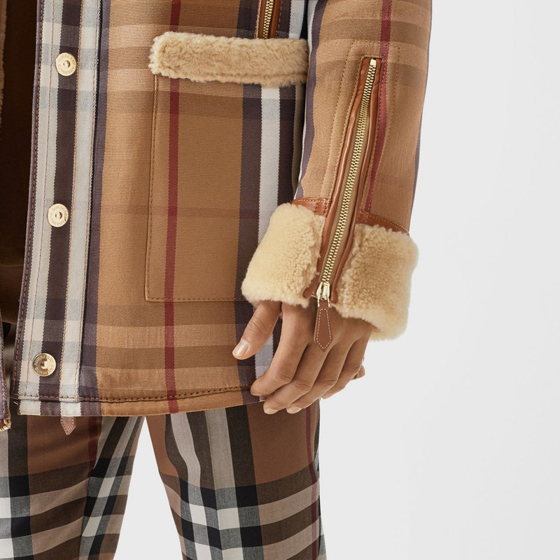 Shearling and House Check Technical Cotton Coat 4