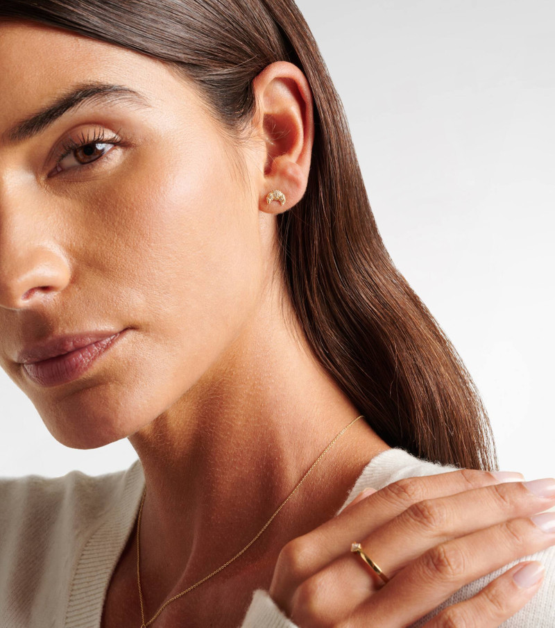 SYDNEY EVAN Croissant Small 14kt gold stud earrings with diamonds outlook