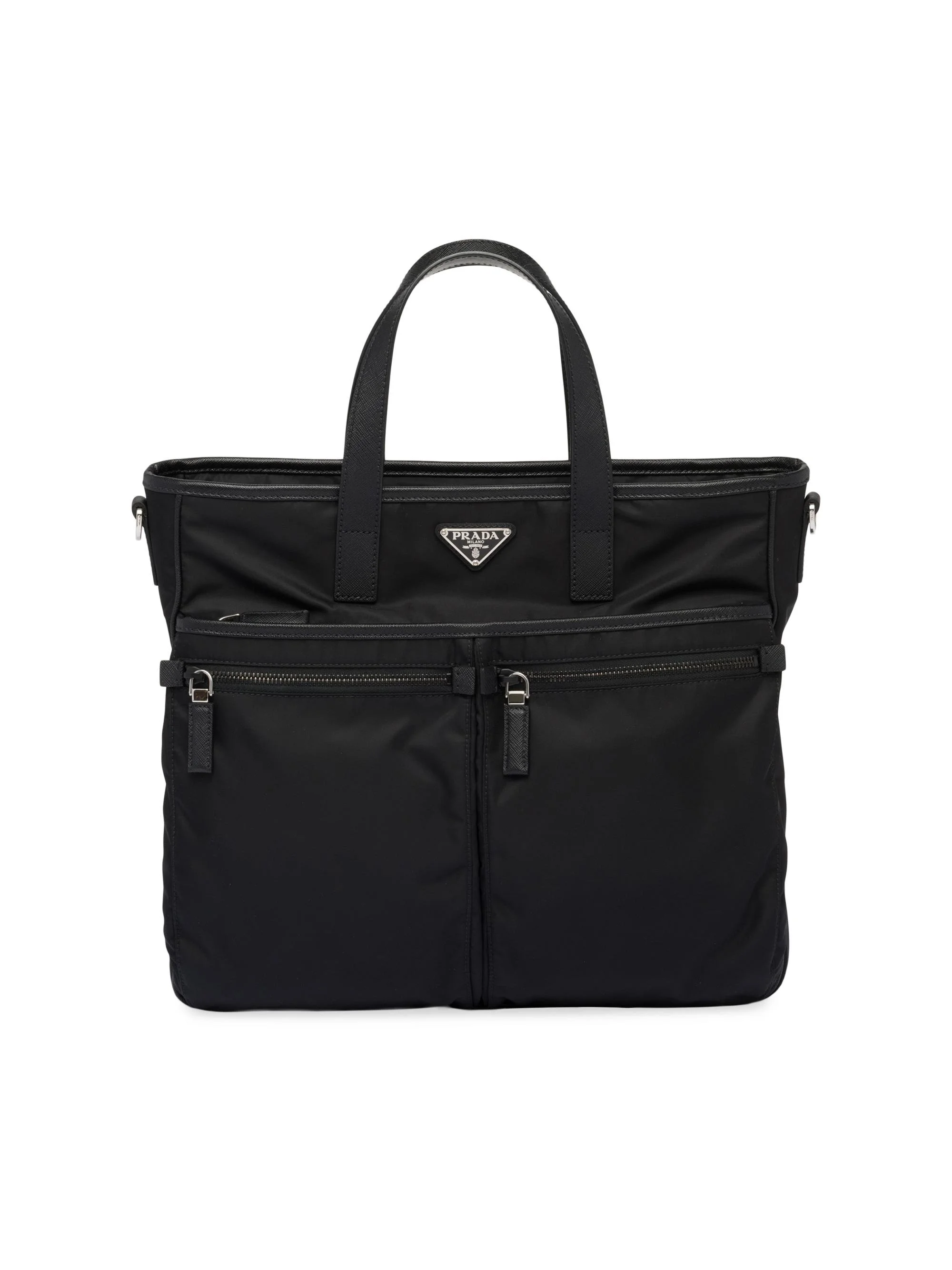 Men's Re-Nylon and Saffiano Leather Tote Bag - Black - 1