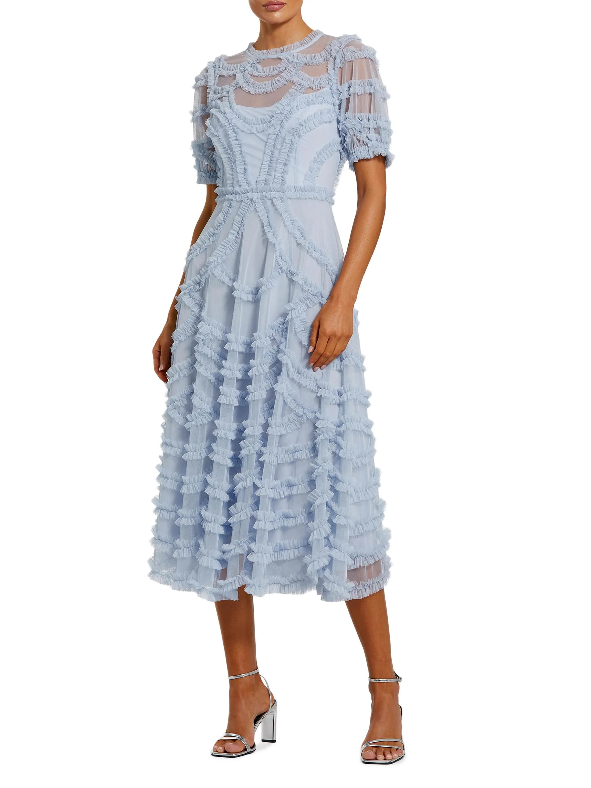 Women's Mesh Ruffle A-Line Midi-Dress - Periwinkle - 1