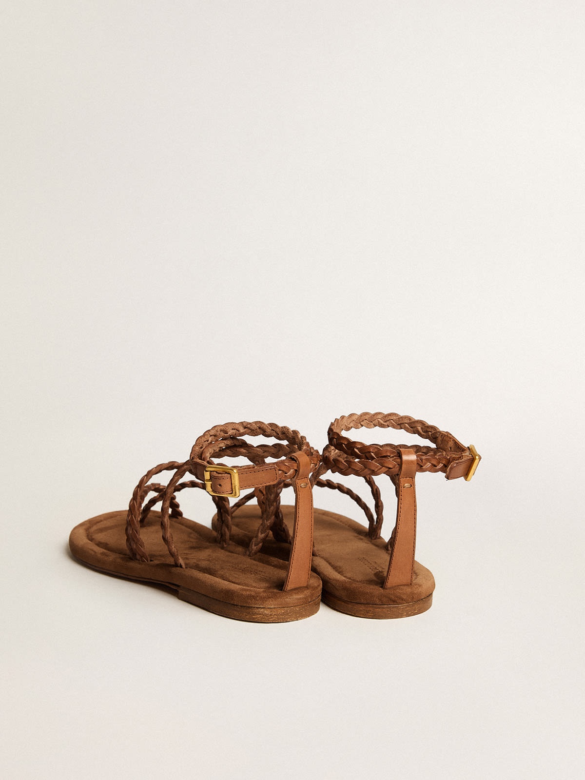 Penelope flat sandals in brown leather with suede sole - 4