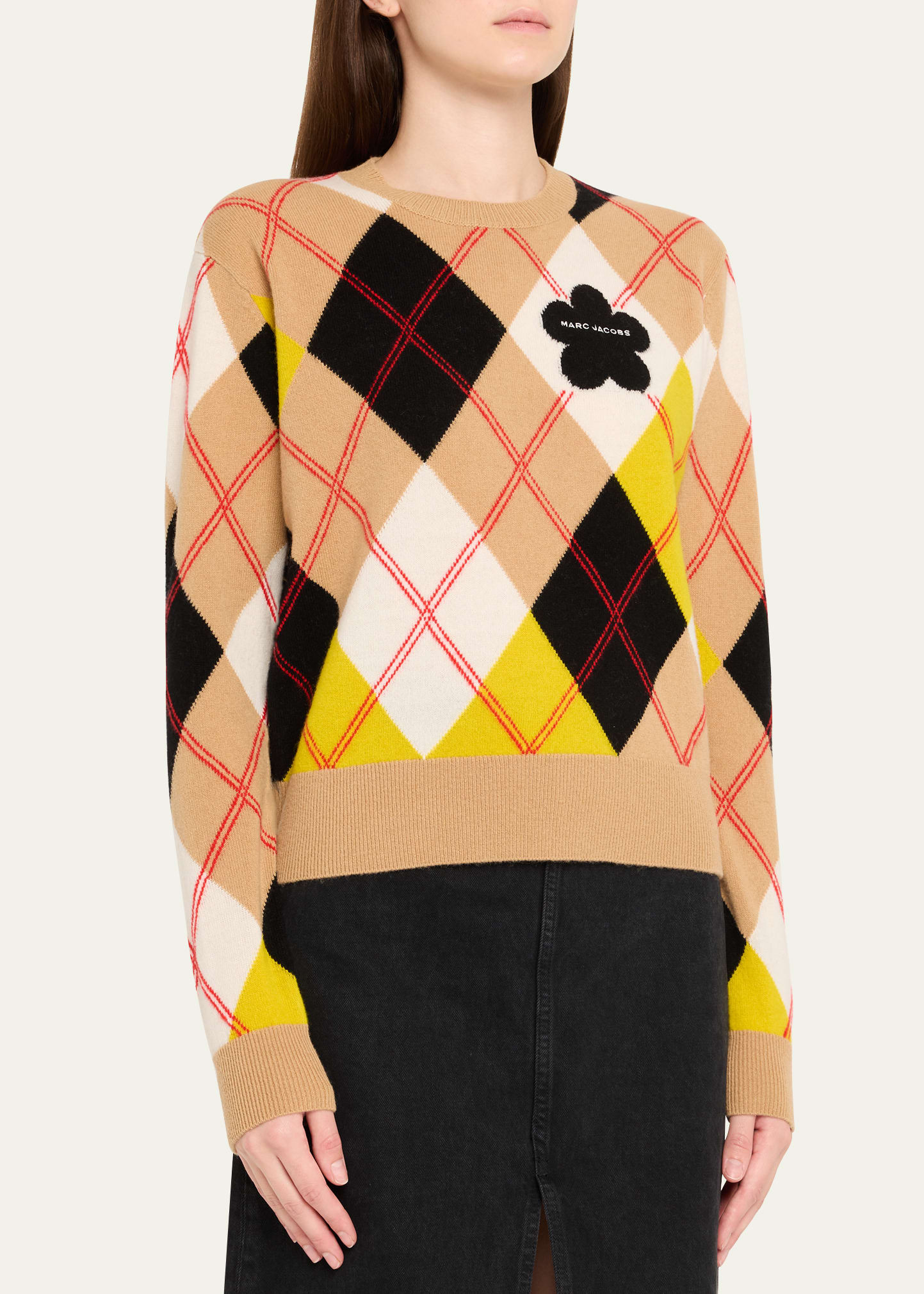 Preppy Daisy Argyle Crewneck Sweater - 4