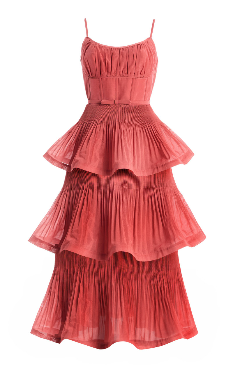 Pleated Tiered Midi Dress pink 1