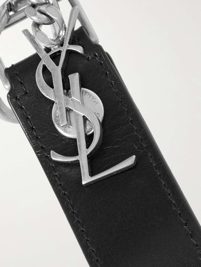 SAINT LAURENT Leather and Burnished Silver-Tone Key Fob outlook