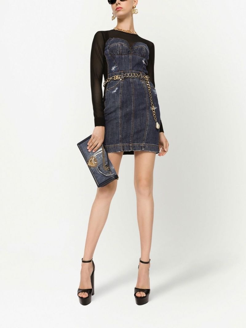 long-sleeve denim minidress - 2