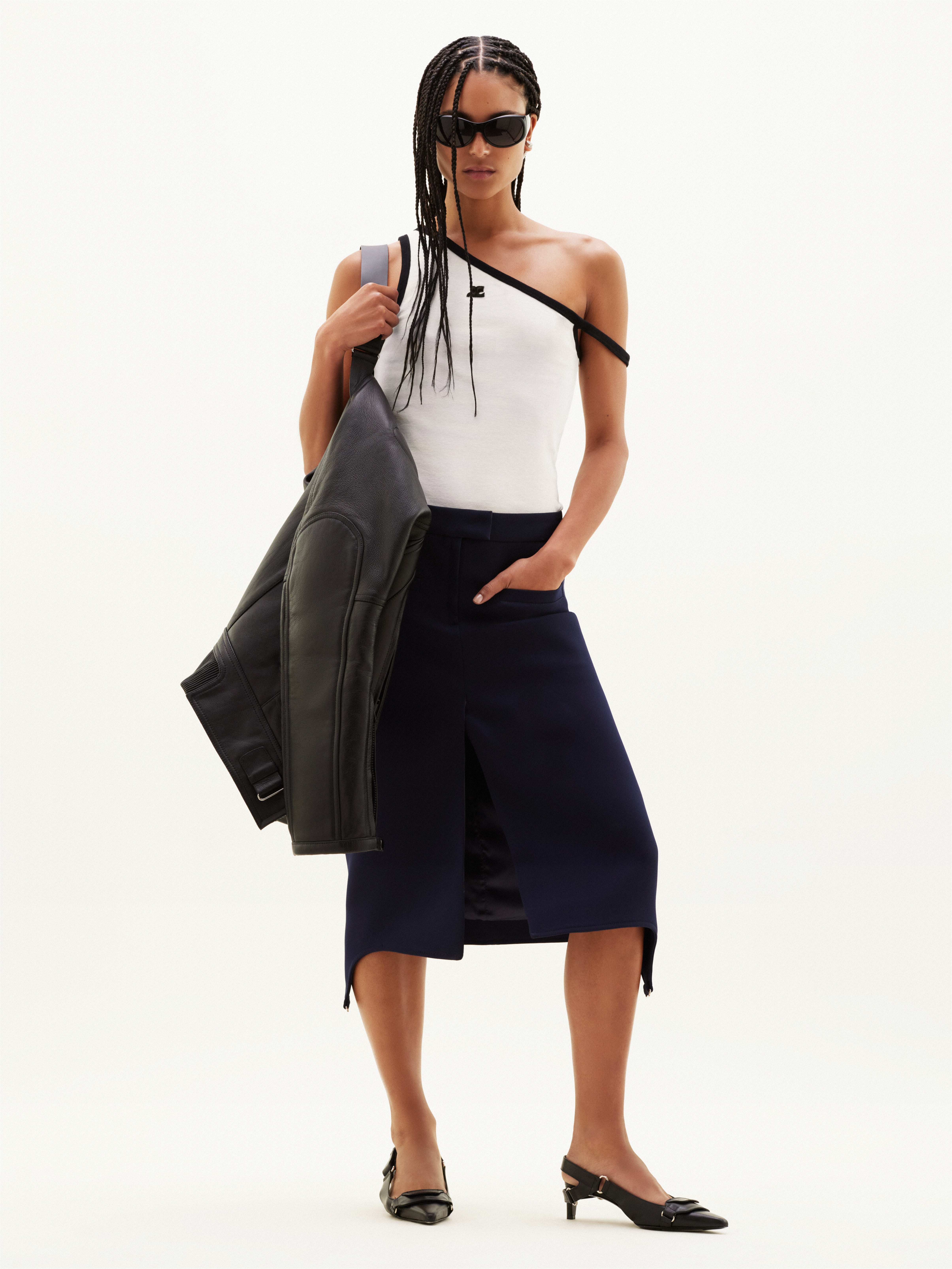 LONG SUSPENDERS TWILL SKIRT - 2
