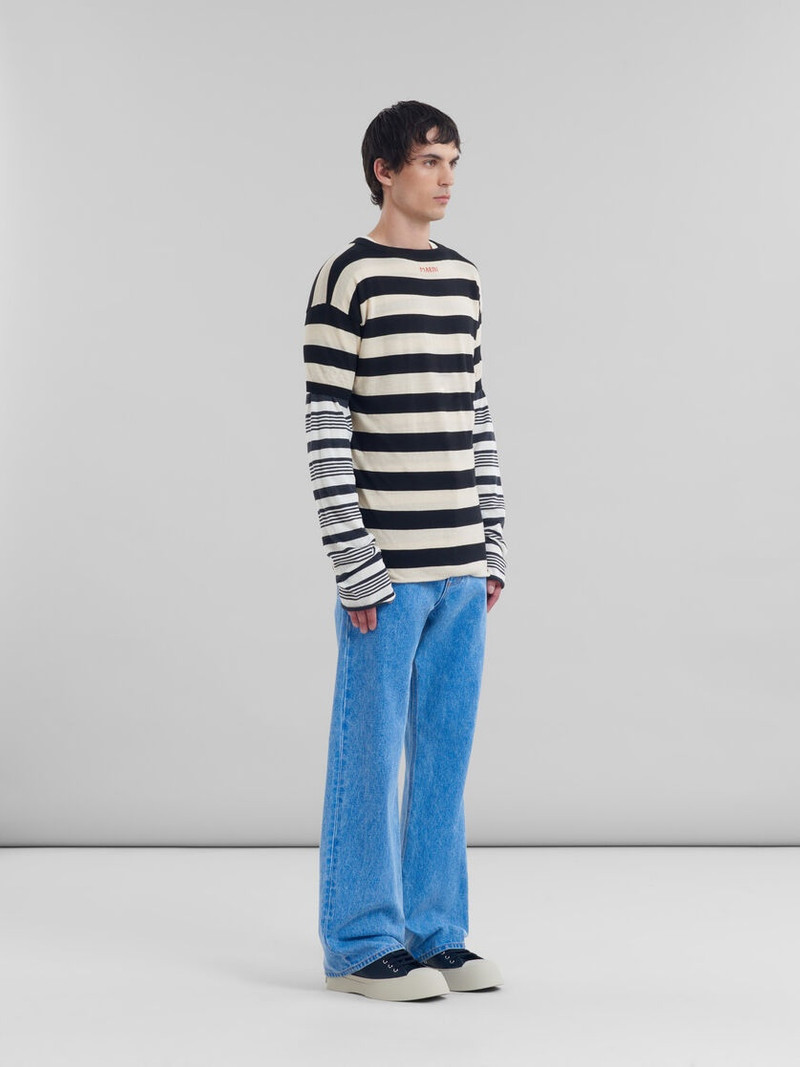 BLACK AND WHITE LAYERED COTTON CREW-NECK WITH CONTRAST STRIPES 5