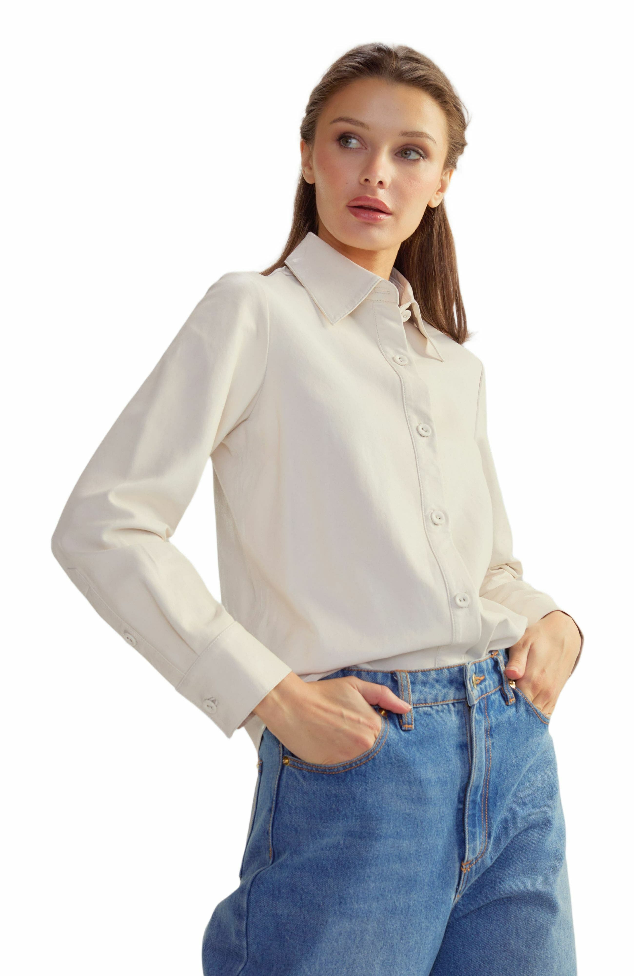 Cynthia Rowley Leather Button Up Shirt in White at Nordstrom - 4