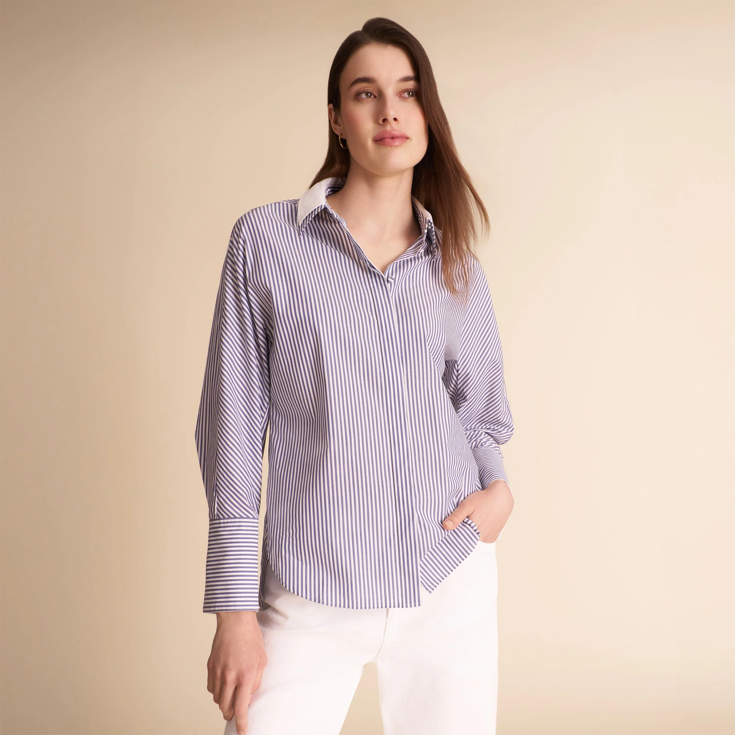 Virginia Double Collar Shirt - Striped Poplin - 1