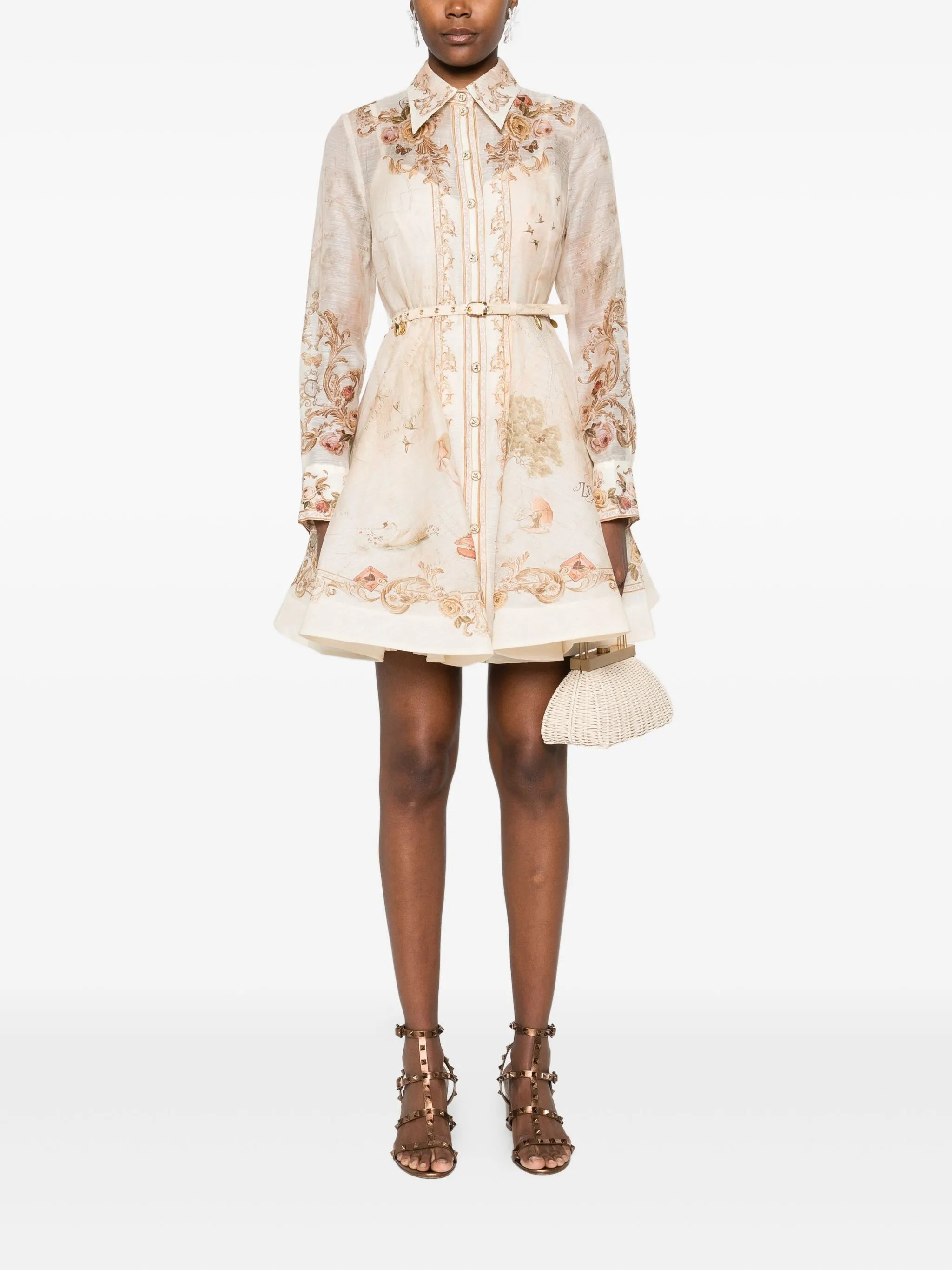 floral-print belted mini dress - 2
