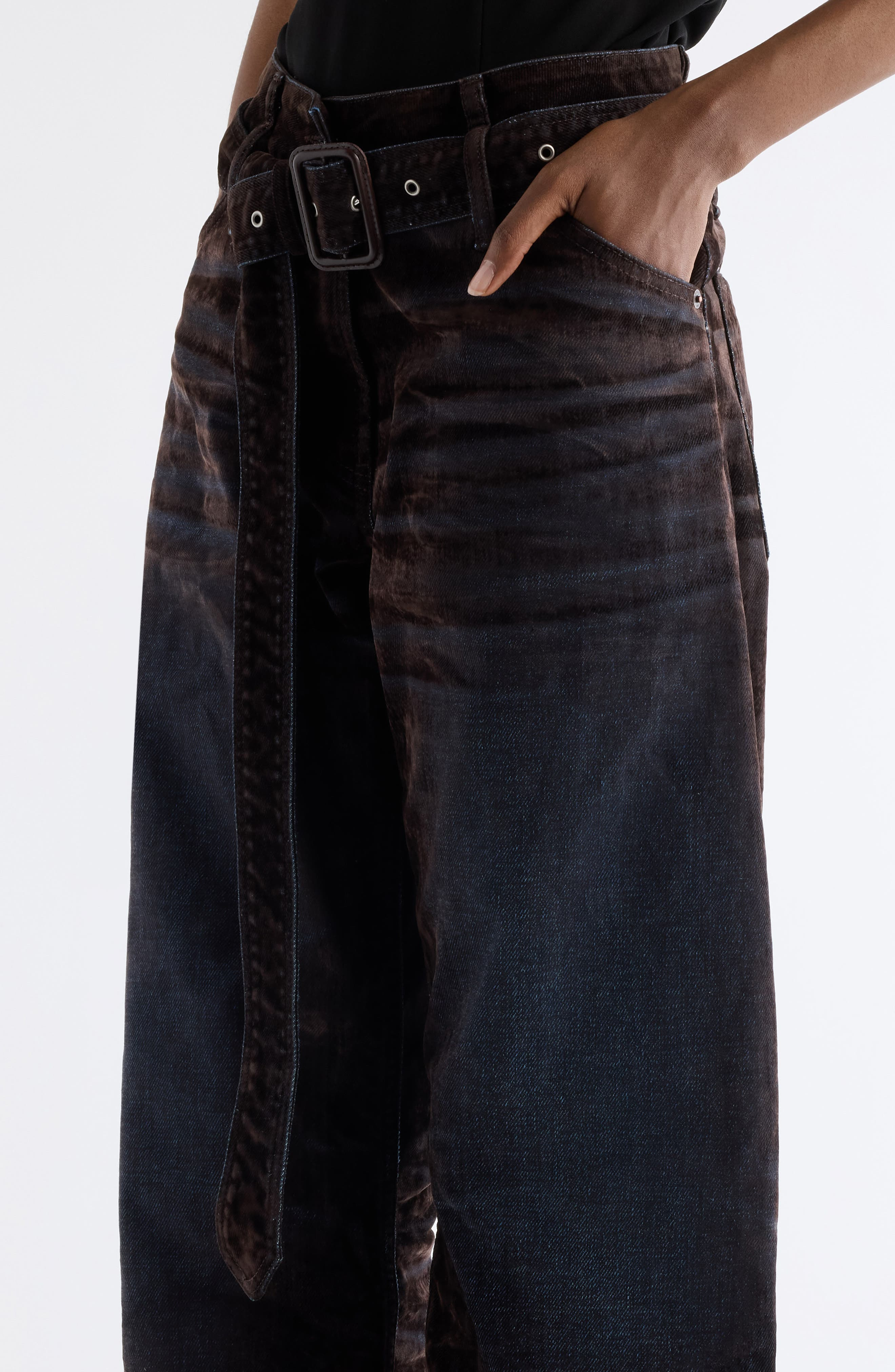 Acne Studios Page Flocked Belted Jeans in Brown/Blue at Nordstrom - 5