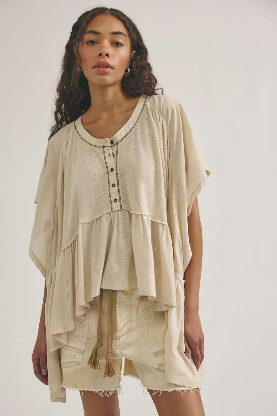 We The Free Daisy Chain Cotton-Linen Henley - 1