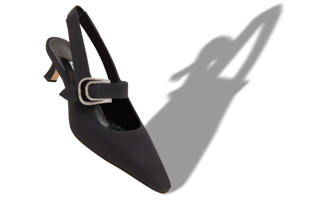 Black Crepe De Chine Slingback Pumps - 2