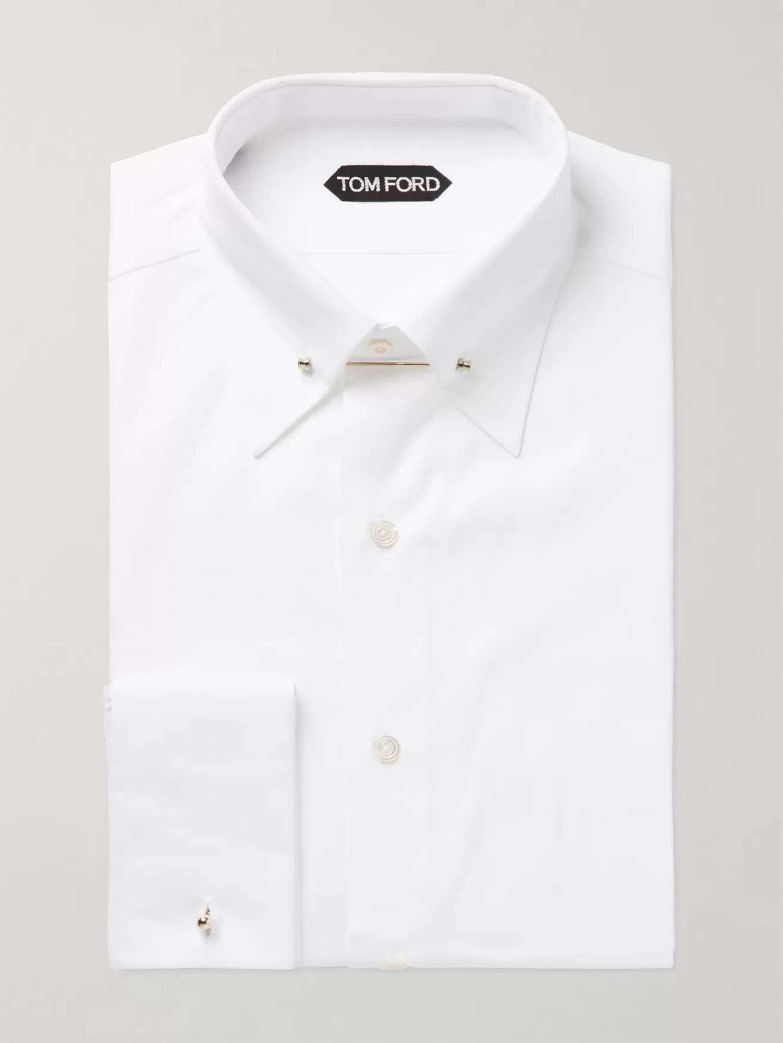 White Slim-Fit Pinned-Collar Double-Cuff Cotton-Poplin Shirt - 1