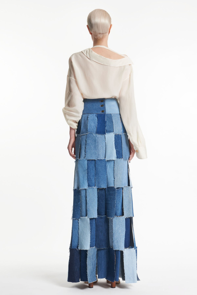 A.W.A.K.E. MODE UPCYCLED DENIM MULTI RECTANGLE SKIRT BLUE DENIM outlook
