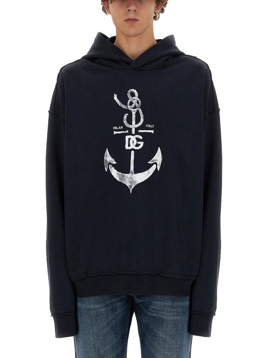 パーカー・フーディ Dolce & Gabbana Sweatshirt With Navy Print Dolce & Gabbana Dolce & Gabbana Men Sweatshirt With Navy