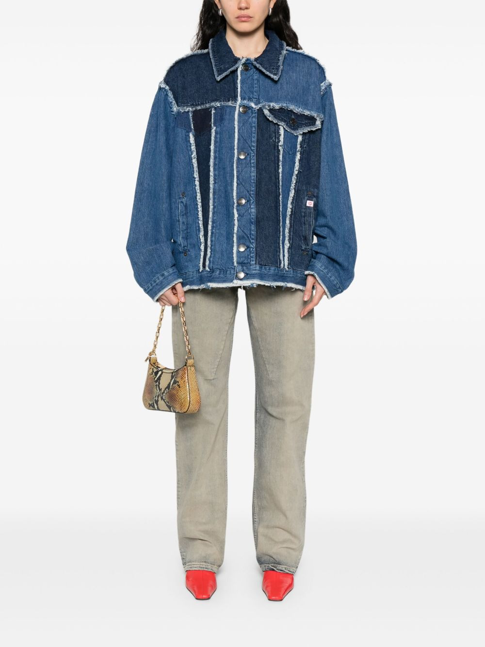 frayed patchwork denim jacket - 3